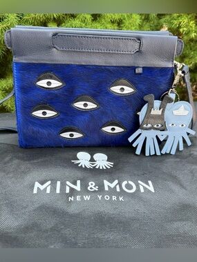 Min & Mon in RARE Cobalt Blue Haircalf Eye Crossbody with Octopus Charm
